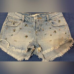Trafaluc denimwear Zara Embellished Jewel Light Wash Jean Short